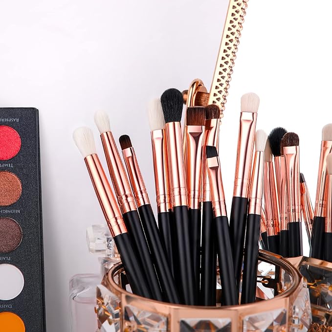 Docolor 10Pcs Eyeshadow Brush Set, Professional Eye Makeup Brushes Kit with Eyeshadow Eyebrow & Eyeliner Brush, Soft Blending Brush for Travel, DIY Eye Art Tool (Black Rose Gold Wooden Handle)