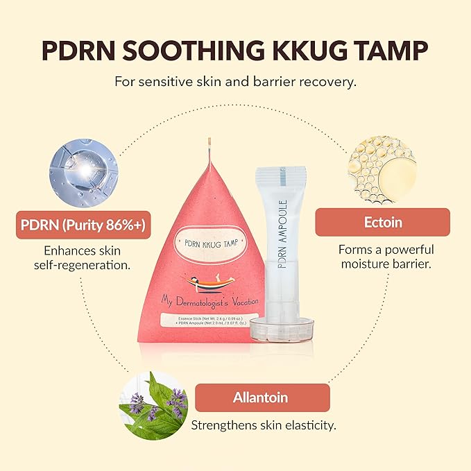 My Dermatologist's Vacation, PDRN KKUG TAMP – Double-Acting Beauty Device with Micropoint ESSENCE STICK & AMPOULE, Korean Skincare Facial Serum Kit, 8 Single-Use Sets (2 Pieces Per Use)