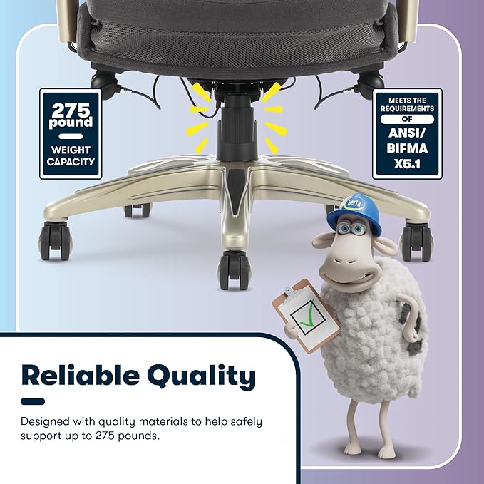 Serta Claremont Ergonomic Executive Office Chair with Back in Motion Technology, Adjustable Mid Back Desk Chair with Lumbar Support, Fabric, Dark Gray