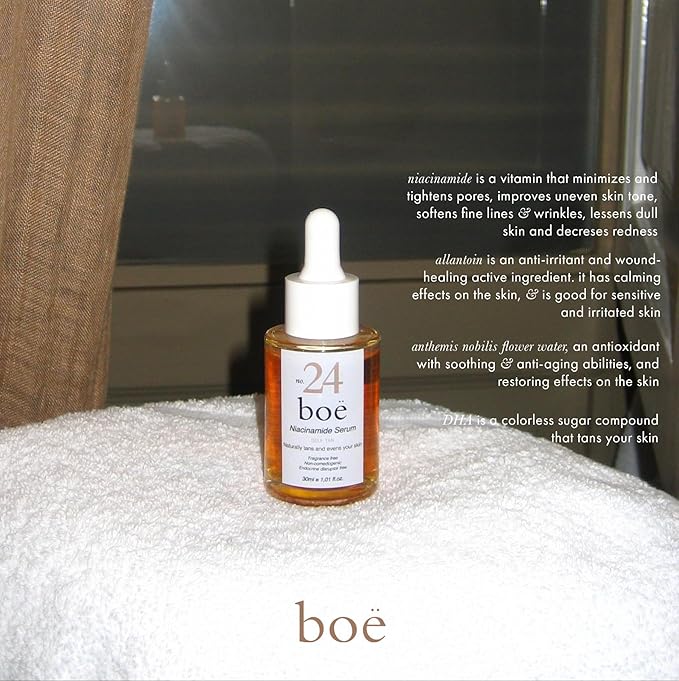 Niacinamide Serum Boë No.24 with Self Tan, Allantoin + Vitamin B3, GOLDEN GLOW Skincare, Vegan Friendly, Suitable For All Skin Types - 30ml