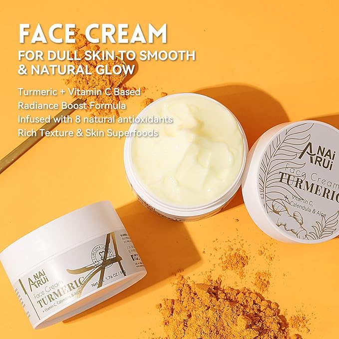 ANAI RUI Facial Moisturizer, Turmeric Face Cream with Vitamin C for Hydrating, Firming, Tightening Skin, Turmeric Vitamin C Cream for Dark Spots, Dry Skin, 1.76 OZ
