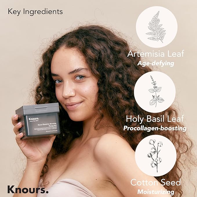 Knours Plump Pad | Natural Plant | Smooth Lines, Firming, Elasticity | Collagen Support | 2-in-1 Toner Pad + Face Mask | Holy Basil | Power Elasticity-Boosting | All Skin | 110 Count | 185ml/6.25oz