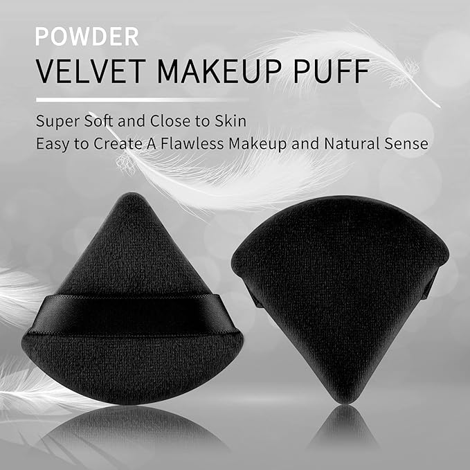 2 Pcs EVAOUXIU Triangle Powder Puff for Face Powder, Soft Plush Setting Makeup Puff, Velour Cosmetic Foundation Blender Sponge Beauty Makeup Tools (Black)