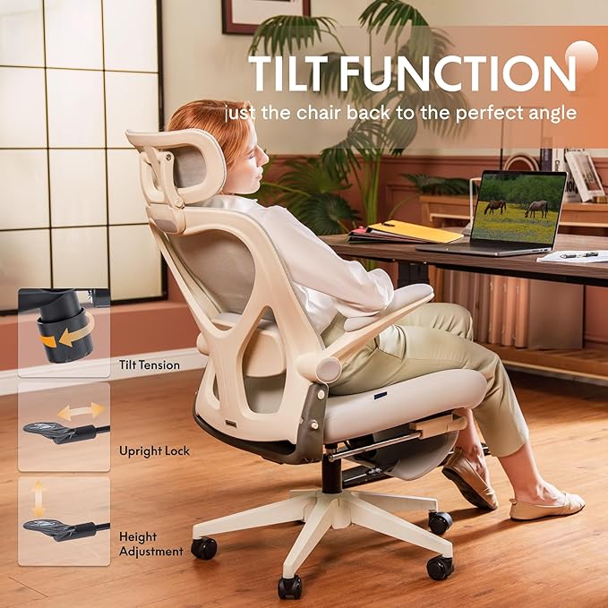 FLEXISPOT Foldex Ergonomic Office Chair, Folding Chair for Small Spaces with Lumbar Support, Flip-up Armrests, 3D Headrest, Desk Chairs with Footrest for Work,Video Game (Foam Seat, Grey)