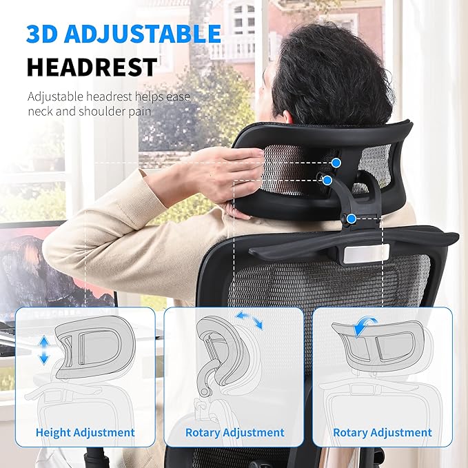 Mesh Ergonomic Office Chair with 6D Armrests,High Back Mesh Gaming Chair with Lumbar Support,Adjustable 3D Headrest for Home Office Desk Chair(Executive, Black)