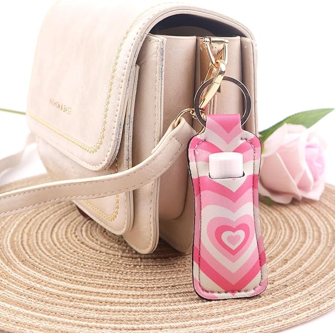 4 Pcs Lip Balm Holder Keychain for Lipstick, Elastic Fabric Lip Gloss Sleeves Holder for Women, Girls, Nurse