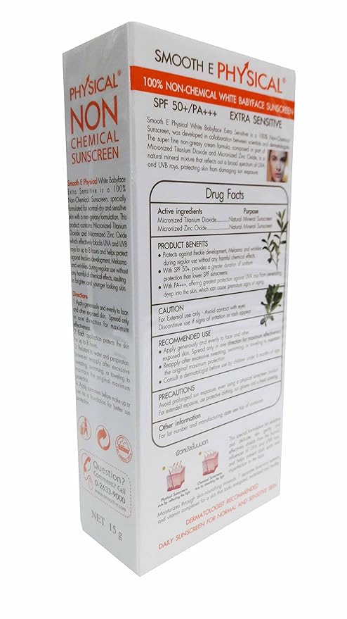 Smooth E Physical White Babyface Uv Expert, 100% Non-chemical White Babyface Sunscreen Spf 50+/pa+++. Extra Sensitive White Skin (15 G/Pack).
