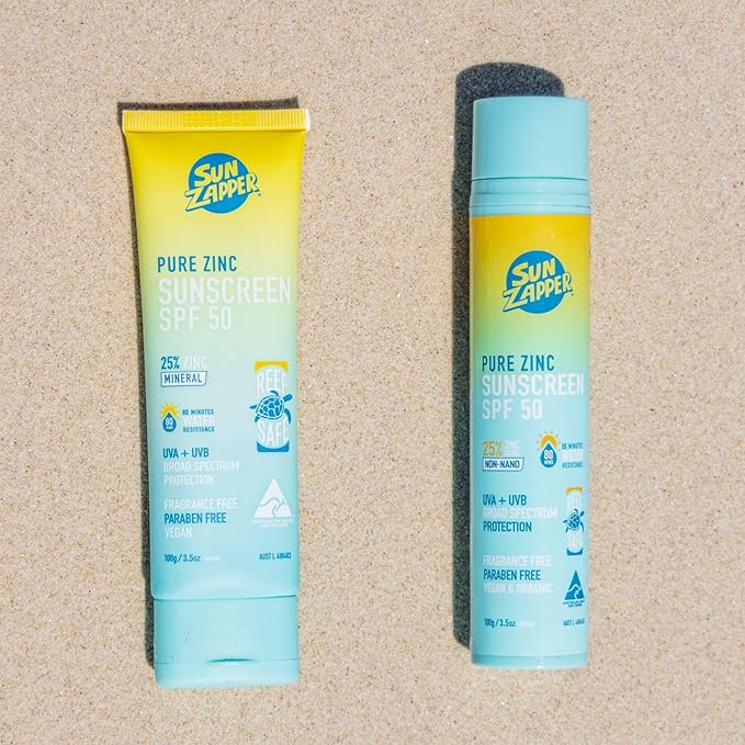 Sun Zapper Pure Zinc Sunscreen SPF 50 – Organic Mineral Sunscreen for Face and Body, 25% Non-Nano Zinc Oxide, Reef Safe, Water Resistant, Broad Spectrum, Vegan, 100g (3.5 oz) Tube, Australian Made