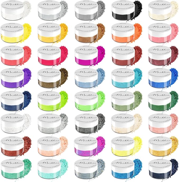 MARBLERS Mica Powder Colorant Set [40 Color Set] |Cosmetic Grade | Epoxy Resin Pigment | Dye | Non-Toxic, Vegan, Cruelty-Free | Lip Gloss, Nails, Body Butter, Bath Bomb, Candle & Soap Making