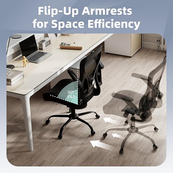 ralex-chair Office Chair Ergonomic with Adjustable Lumbar Support,Desk Chair with Mesh Back& PU Leather Seat,Computer Chair with 3D Flip-up Armrest, Comfortable for Office, Gaming,Home
