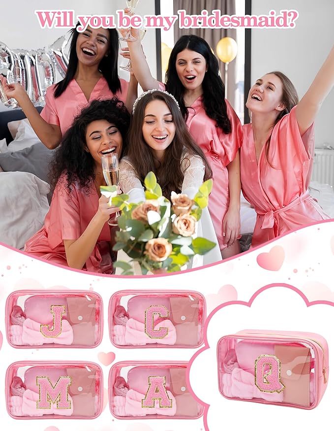 Gift Sets for Women, Initial Makeup Bag with Makeup Brush Set Bachelorette Party Favors, Pink Spa Kit with Skincare Headbands Wrist Bands Sleepover Party Supplies Gifts for Teen Girls Bridesmaid Q