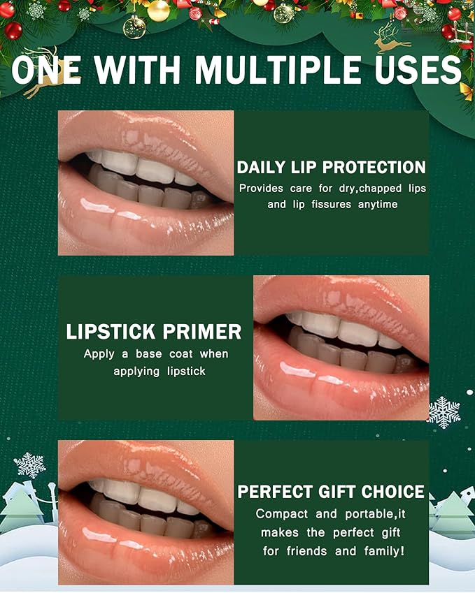 Christmas Moisturizing Lip Balm Gift Set,3 Pcs Hydrating Lip Oil Gloss for Dry Cracked Lips,Non-sticky Long Lasting Clear Jelly Yummy Tint Lipstain Fruit Flavoured Glow Lipcare Oil Women Makeup Gift