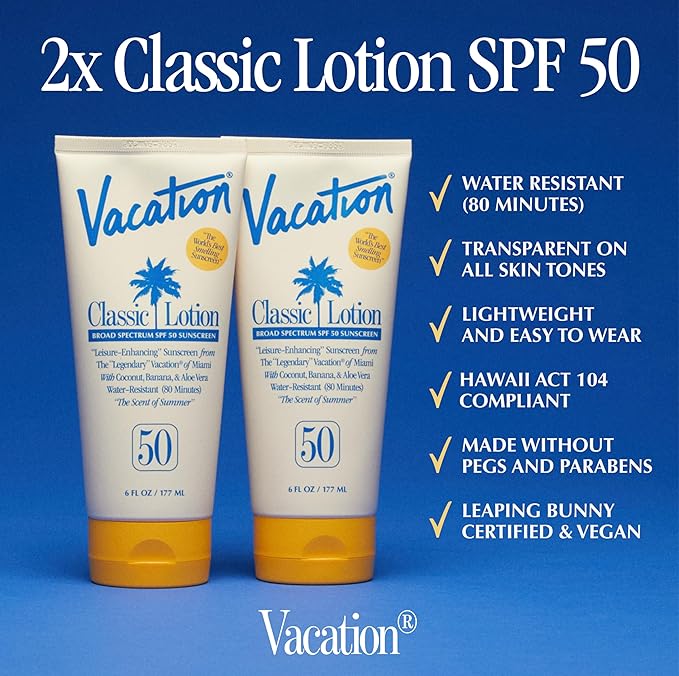Vacation Classic Lotion SPF 50 - Pack of 2 with Air Freshener