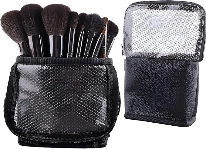 MOND'SUB Makeup Brush Organizer Bag, Makeup Brush Case Travel Makeup Brush Holder Large Professional Cosmetic Bag Artist Storage Bag Essentials Stand-up Foldable Makeup Cup Waterproof （Black, Large）