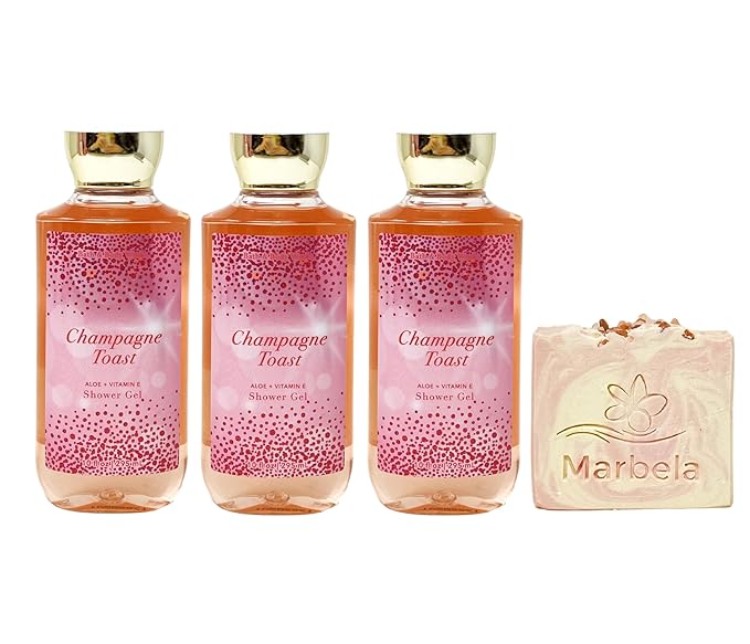 Bath & Body Works Champagne Toast 3 Piece Shower Gel Value Pack with a Himalayan Salts Springs Bar Soap - Full Size
