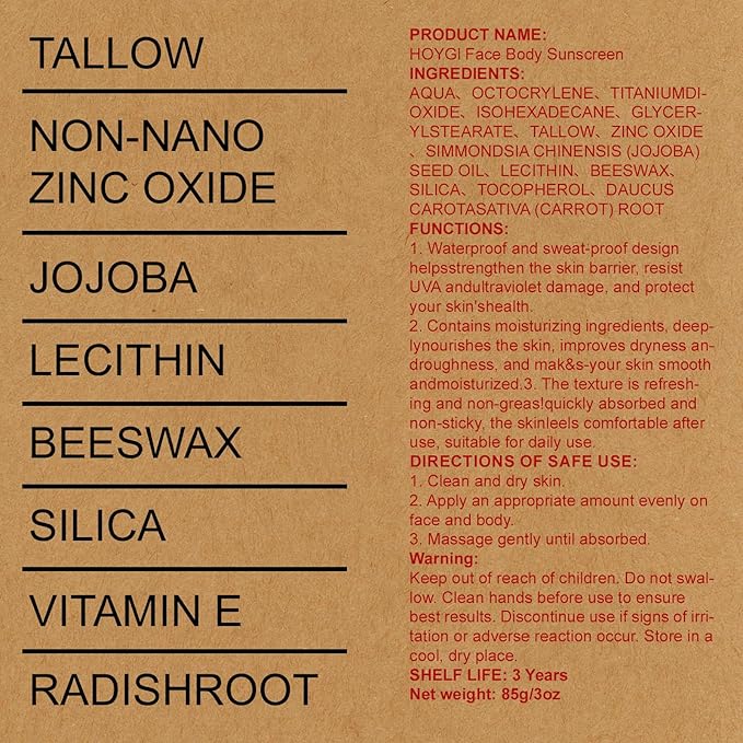 Beef Tallow Sunscreen SPF 50 - Grass Fed Beef Tallow, Non-Nano Zinc Oxide Sunblock, Water Resistant, Clean Non-greasy Formula for Face and Body, 3 Oz