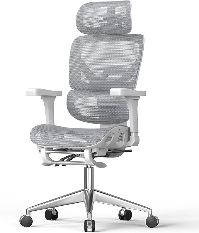 naspaluro Ergonomic Office Chair, High Back Mesh Desk Chair, 350lbs Capacity, Lumbar Support, 3D Armrest Headrest, Footrest, PU Wheels, Swivel Computer Chair for Home Office, Work & Gaming