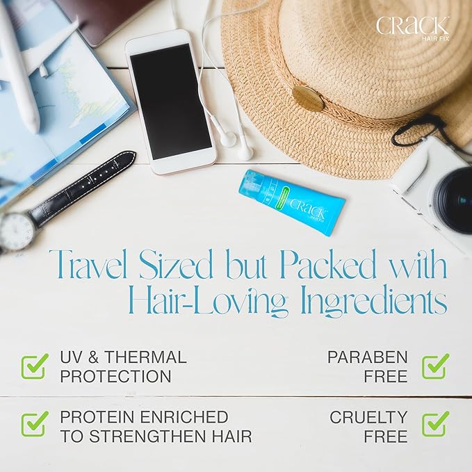 Crack HAIR FIX Trial and Travel Size Styling Creme - Multi-Tasking, Anti-Frizz, Leave-In Styling Aid With Protection from Humidity, Chlorine, Heat Treatments & Sun (.75 oz - PACK OF TWO)