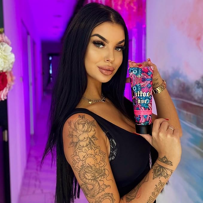 Tattoo Safe Tanning Bed Lotion - Indoor Dark Tanning Accelerator with Fade Protection | Tattoo Color Enhancer & Hydrating Skin Formula (Rose 8.5 Fl Oz)