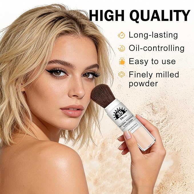 Mineral Powder Sunscreen for Face & Scalp SPF 35 Brush Sunscreen Setting Powder Oil Control Long Lasting Matte Finish Lightweight Loose Powder for All Skin Tones Types - 01 Translucent