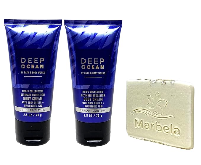 Bath & Body Works Men's Collection Deep Ocean 2 Pack Body Cream Bundle with a Natural Oats Sample Soap - Travel Size