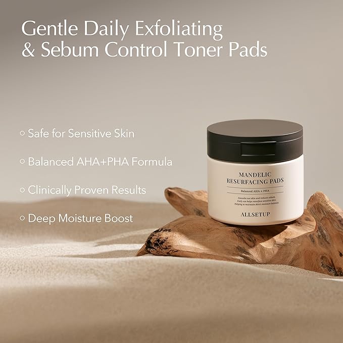 Mandelic Acid Toner Pads for Face, AHA + PHA Exfoliating Pads, Clinically Tested Oil Control & Pore Refining, Gentle Daily Resurfacing for Sensitive Skin, 70 Pads