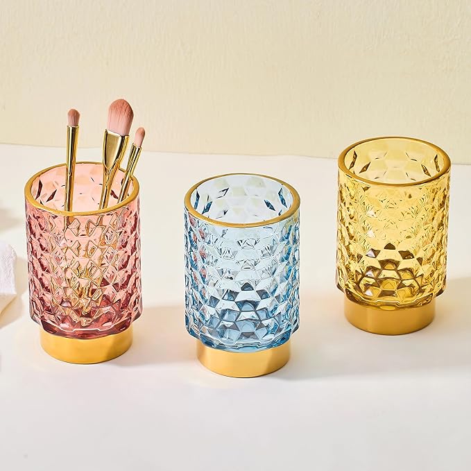 Makeup Brush Holder Organizer,Toothbrush Holders,Desk Pen Pencil Holder,Multifunctional Vintage Glass Brush Cup（A46-4-US）