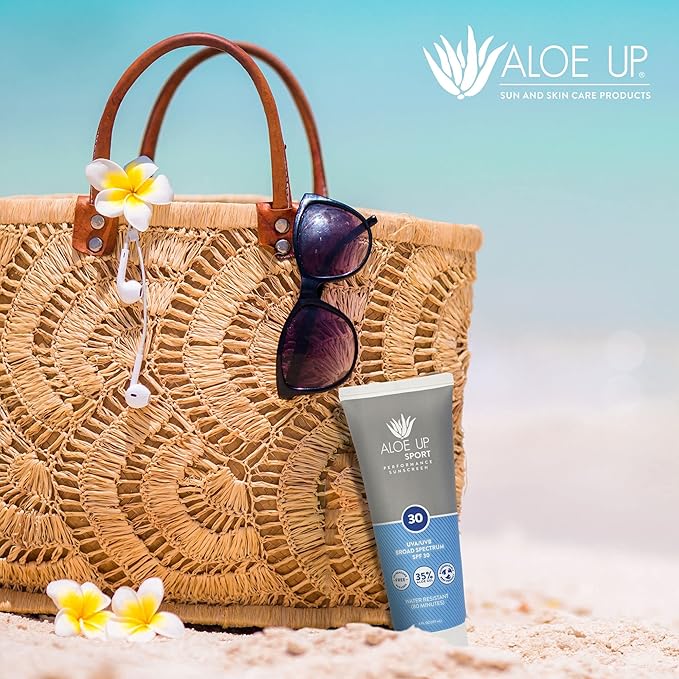 Aloe Up Sport Sunscreen Body Lotion SPF 30 – Broad Spectrum Sunblock with Hydrating Aloe Vera Gel – Non Greasy, No White Cast, Reef Friendly, Fragrance Free –