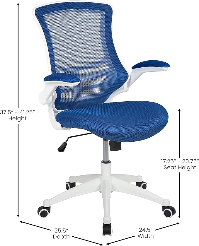 Flash Furniture Kelista Office Chair, Ergonomic, Mid-Back, White Frame, Blue Mesh with Swivel