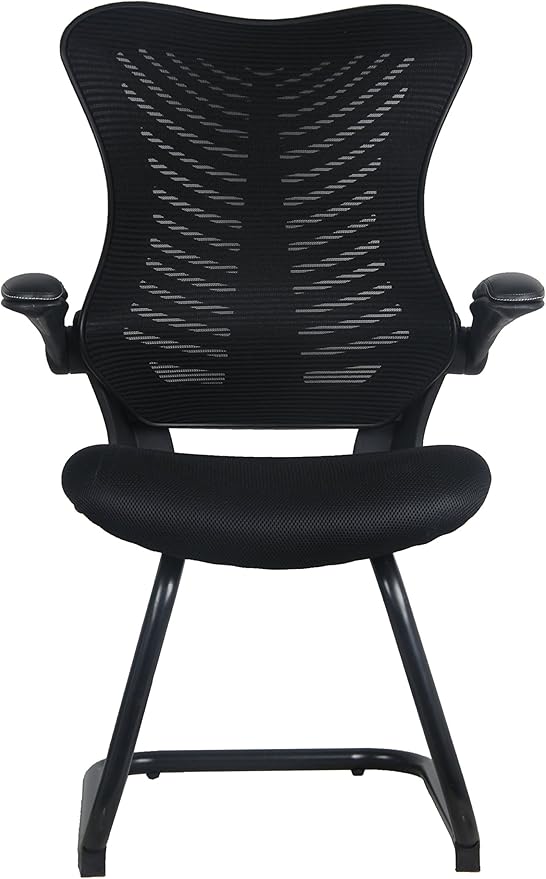 OfficeFactor Reception Guest Office Chairs with Flip Up Arms – Comfortable Mesh, Ergonomic Contour, Modern Convertible Furniture for Visitors, Meeting Groups 300 Lbs Rated (Black)