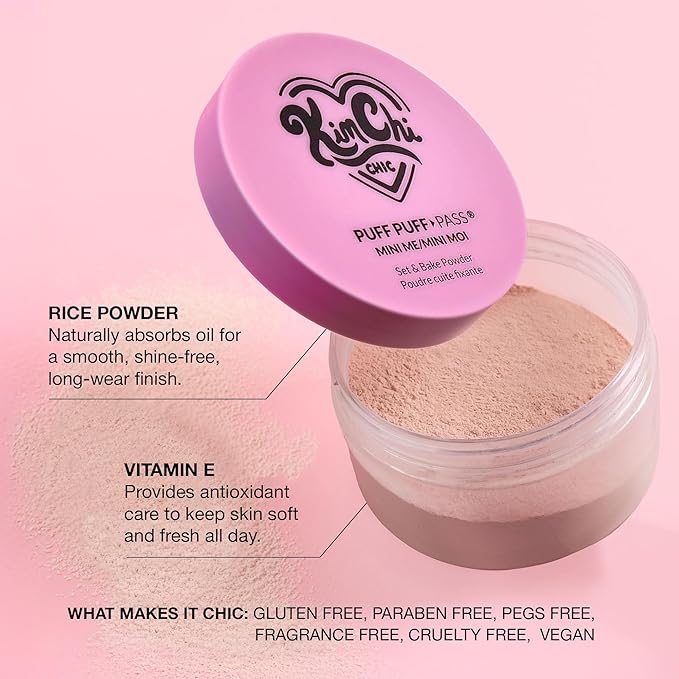 KimChiChic Beauty Mini Me Puff Puff Pass Set and Bake Setting Powder for Makeup, Soft Natural Face Makeup for Uneven Skin Tone, 0.17oz, 02 Banana