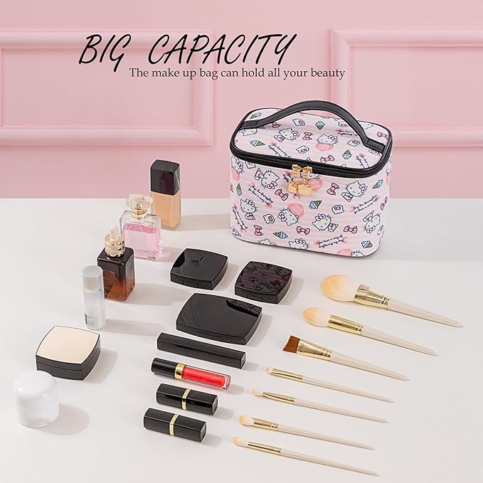 AmBealla Cosmetic Bag Large Makeup Bags Pink Travel Case with Makeup Brush Holder,2PCS Cosmetic Organizer for Women,Toiletry Storage Bag for Skincare&Beauty Tools Sweet Cute for Girls