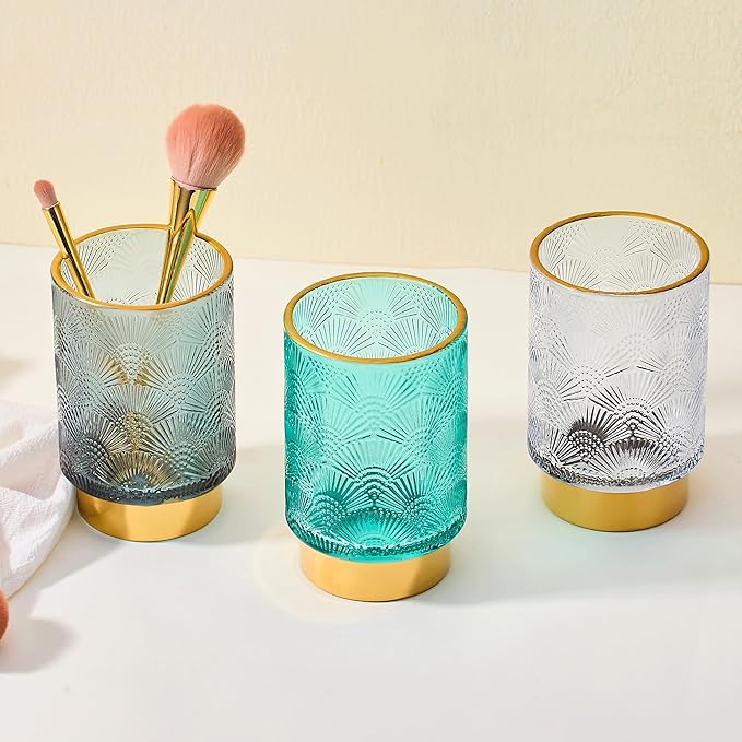 Makeup Brush Holder Organizer,Toothbrush Holders,Desk Pen Pencil Holder,Multifunctional Vintage Glass Brush Cup（A41-7-US）
