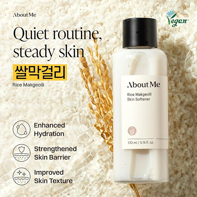 About Me Rice Makgeolli Skin Softener – Triple Ferment Milky Toner with 5 Ceramides & Galactomyces, Hydrating Essence Toner for Glass Skin, Fragrance-Free for Dry Sensitive Skin, 5.74 fl oz