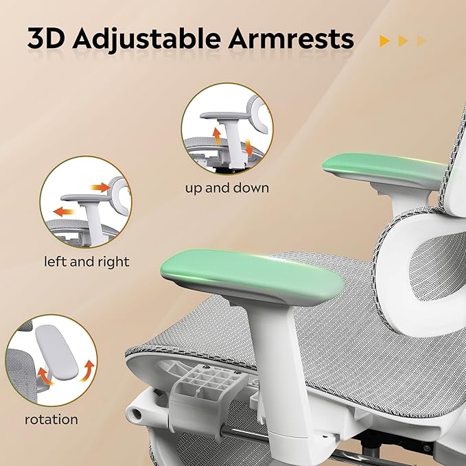 DEVAISE Ergonomic Mesh Office Desk Chair with a Footrest, Heavy Duty, High Back Reclining Swivel Comfy Home Computer Chair with Lumbar Support, SGS Class 4 Gas Lift, for Work Home Office, White