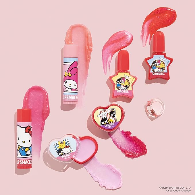 Lip Smacker Hello Kitty Nail Polish & Flavored Lip Balm Makeup Tote - Moisturizing Balms, Colorful Nail Polishes, Sanrio Accessory Ring, Stylish Tote Bag, Perfect Glam Gift for Hello Kitty Lovers