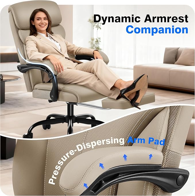 AreShark Office Chair - Ergonomic Comfortable High Back Computer Desk Chair with Foot Rest - Executive Breathable Swivel Rolling Reclining Leather Chair with Lumbar Support for Home Gaming Relaxing