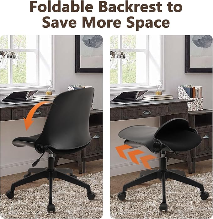 CLATINA Office Foldable Desk Chair with Wheels Adjustable Swivel Rolling Task Chair for Home Offiice Computer,Black(1 Pack)