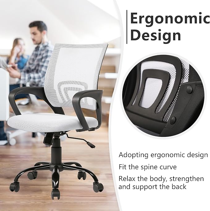 PayLessHere Office Computer Chair Ergonomic Cheap Desk Chair Adjustable Comfortable Mid Back Task Rolling Swivel with Lumbar Support for Home Office (Pack of 1, White)
