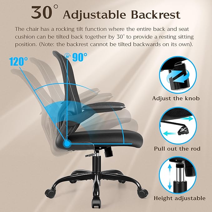 FelixKing Office Desk Chairs, Ergonomic PC Desk Chair with Wheels, Adjustable Lumbar Support and Height, Swivel Computer Chair with Flip-up Armrests, Ergo Mesh Backrest for Working (Black, Pack of 10)