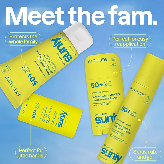 ATTITUDE Kids Mineral Sunscreen Face Stick SPF 50, Broad Spectrum Zinc Oxide, EWG Verified, Non-Nano, Gentle Lightweight Non-Greasy, Vegan, Unscented, 0.53 oz