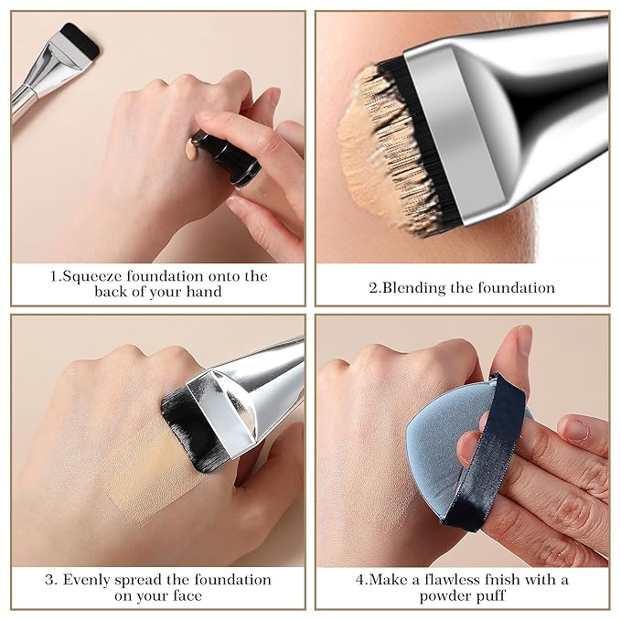 2 Pcs Foundation Brush Tapping Korean Flat Brush Spatula Flat Top Facial Brushes for Liquid Foundations Mask Premium Face Brushes for Blending Cream (Black Silver)
