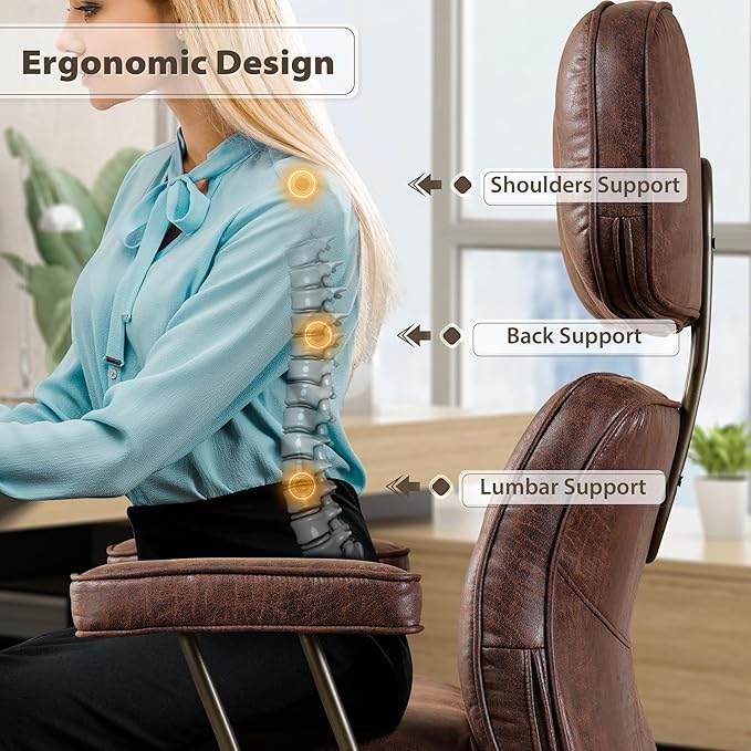 HOOOWOOO Ergonomic Office Chair,Mid Century Modern Computer Desk Chair,Comfy Executive Chair with Extra Wide Tufted Cloudy Seat Lumbar Support High Reclining Back,Suede Leather Dark Brown