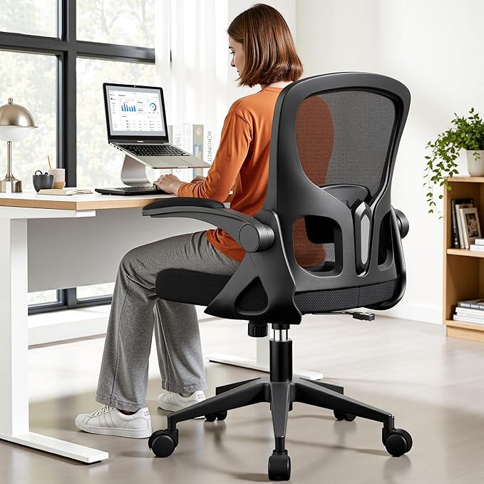 Office Chair Ergonomic Desk Chair, Adjustable Lumbar Support Rolling Swivel Comfy Chair with Space-Saving Flip Up Armrests,Mesh Gaming Chair for Business Work Office & Home, Black 2pcs