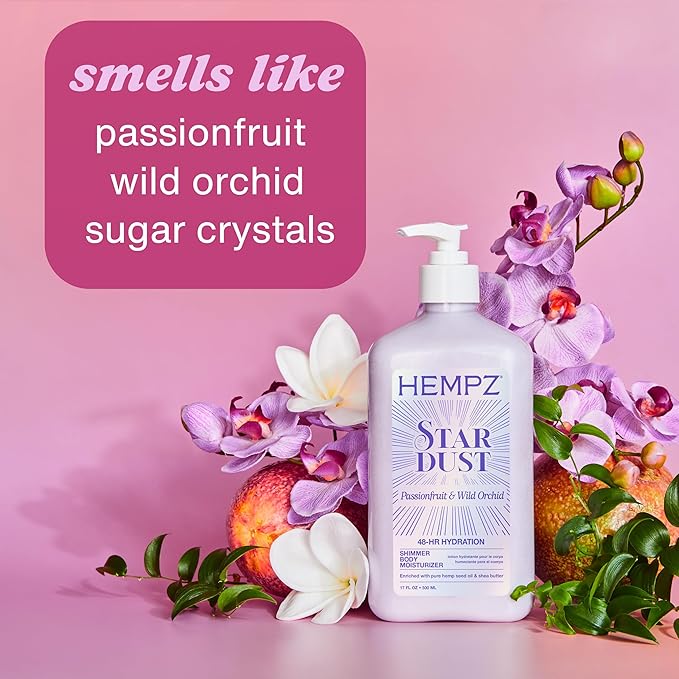Hempz NEW Star Dust Body Lotion, Iridescent Glow Shimmer, Passionfruit and Wild Orchid, Hydrating and Nourishing Moisturizer, 17 oz.