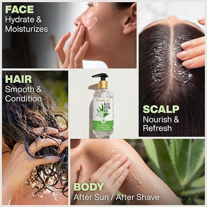 Aloe Vera Gel - 99% Pure Natural Aloe Vera - Hydrating & Soothing Gel for Face, Skin, Scalp & Hair – After Sun Care, Dry & Sensitive Skin, Non-Sticky, Alcohol-Free (10.14 oz)