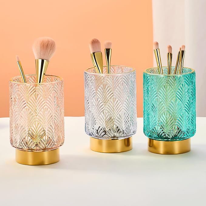 Makeup Brush Holder Organizer,Toothbrush Holders,Desk Pen Pencil Holder,Multifunctional Vintage Glass Brush Cup（A42-10-US）