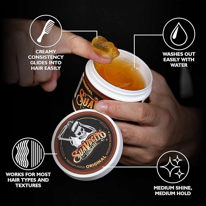 Suavecito Pomade Original Hold 4 oz, 3 Pack - Medium Hold Hair Pomade For Men - Medium Shine Water Based Wax Like Flake Free Hair Gel - Easy To Wash Out - All Day Hold For All Hairstyles