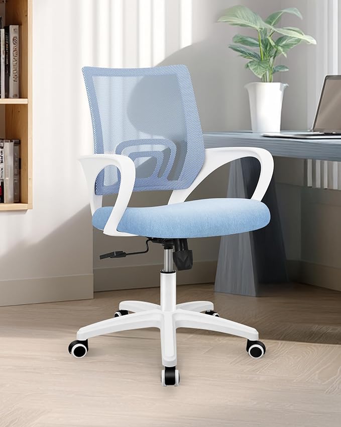 NEO CHAIR Office Desk Computer Chair Ergonomic Mesh Gaming Mid Back Seat with Comfy Lumbar Support Adjustable Height Swivel for Home Task (Sky Blue)