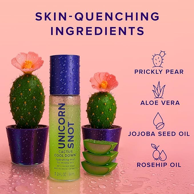 Unicorn Snot Cactus Cool Down™ After Sun Soothing Spray - Hydrating Facial Mist, Makeup Primer & Blue Light Shield – Cooling Spray with Aloe, Jojoba & Prickly Pear